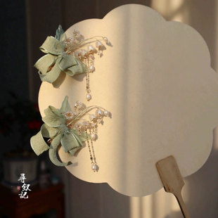 仙气铃兰花发夹古风头饰青绿蝴蝶结边夹古典流苏夹子女童发饰汉服
