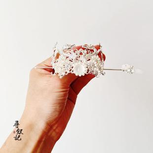 汉服头饰发髻头冠古风银色花神冠发冠古装束发簪子侠女男儿童发饰