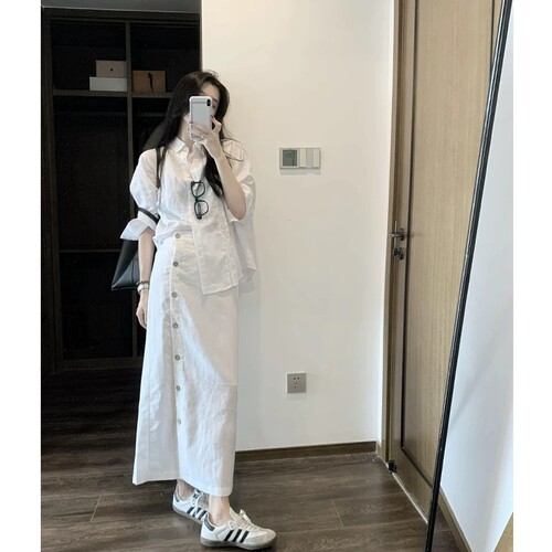 新款老钱风套装女2026年春夏慵懒松弛感白色衬衫半身裙两件套