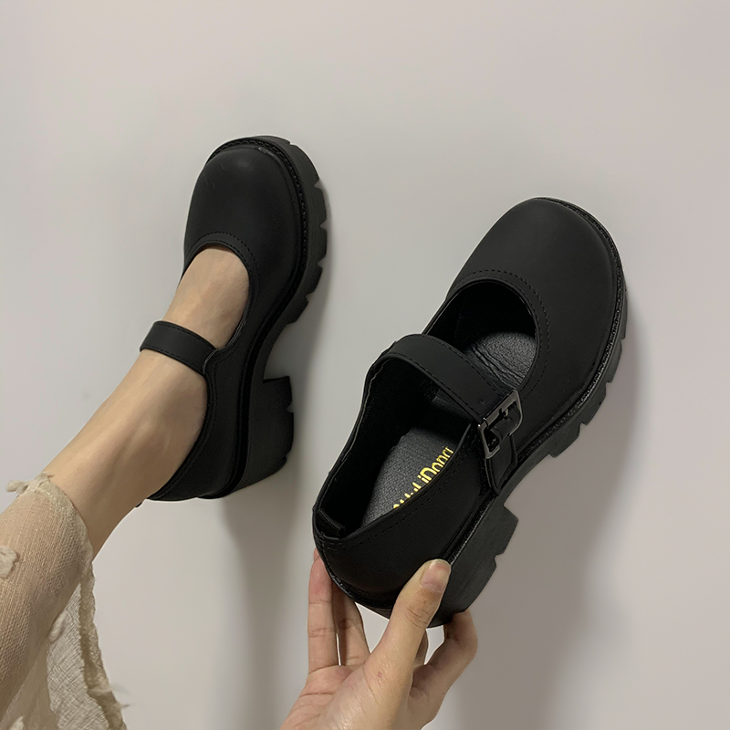 粗跟玛丽珍鞋女2020复古漆皮小皮鞋高跟一字扣英伦学院风大头单鞋