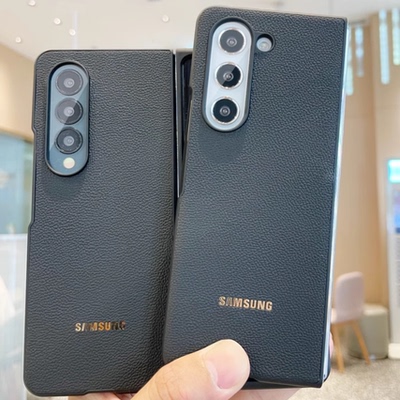 适用于三星ZFold4真皮W23心系天下ZFold3手机壳W25防摔Fold7十字纹高档Fold2黑色荔枝纹男ZFold5 ZFold6 w26