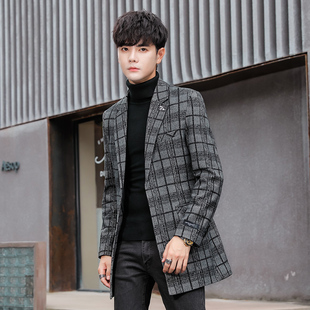 男士西服中长款风衣外套秋冬季时尚呢子大衣潮流休闲毛呢大衣男款