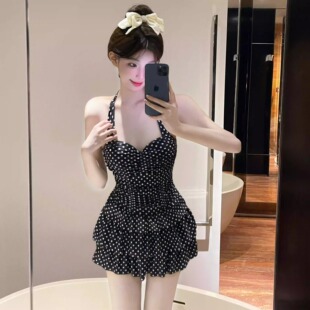 女士泳衣2025年新款 复古波点纯欲微胖女孩遮肉显瘦 夏连体保守裙式