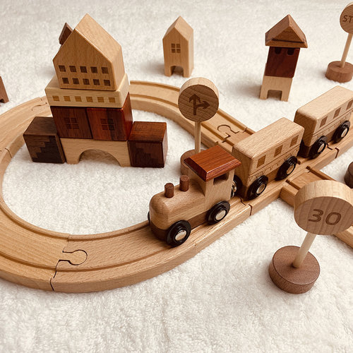 火车轨道玩具儿童木质小火车套装DIY创意拼搭场景益智桌面玩具