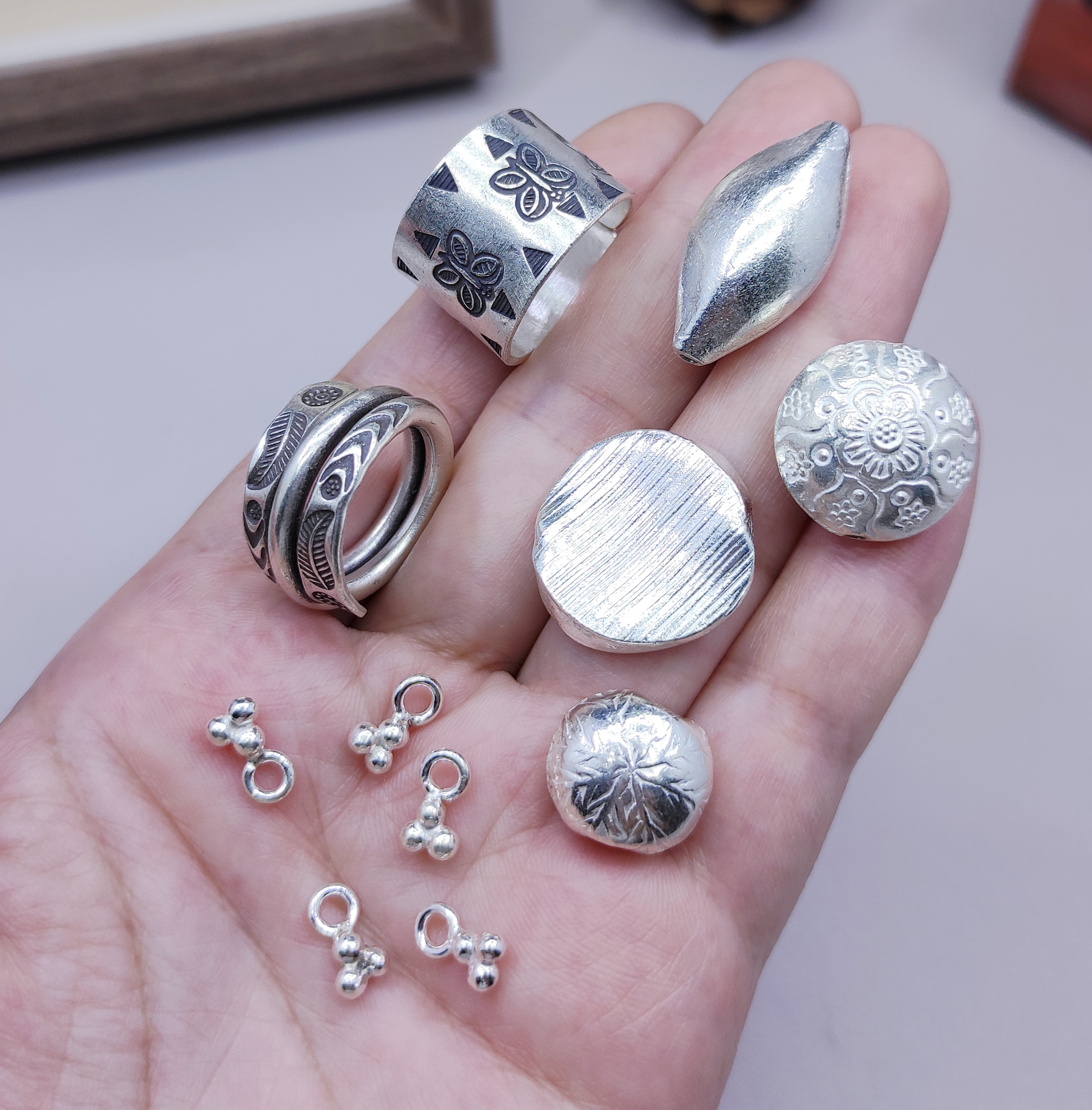 泰国清迈手工银戒指手链项链配件diy手作串珠材料100元包邮