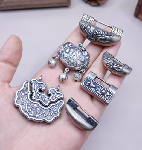 S990 925纯银老银复古长命锁项链吊坠滴流挂件diy配件718 2