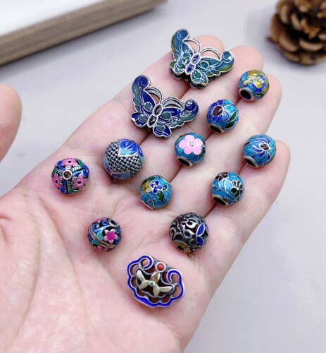 S925纯银手链项链烧蓝配件手作串珠diy材料散珠100元包邮35