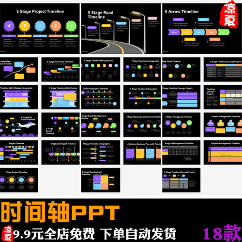 时间轴timeline箭头道路事件历程图形数据可视化信息图表ppt模板
