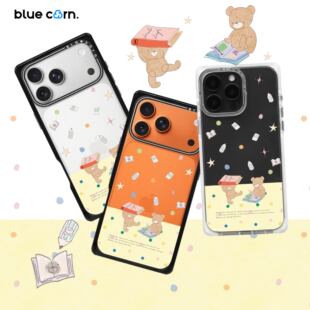 蓝色苞米原创读书小熊适用于iPhone 15PRO magsafe镜面磁吸防摔手机壳全包保护套 MAX bluecorn