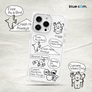 【bluecorn】蓝色苞米原创文字插画适用于iPhone 17/16/15PRO/MAX magsafe镜面磁吸简约防摔手机壳全包保护套