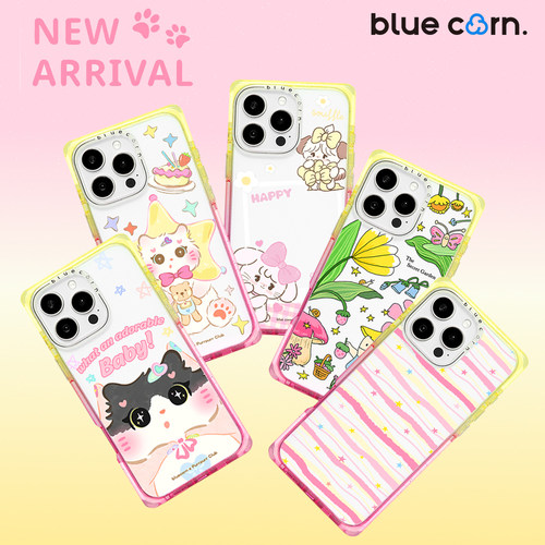【bluecorn】蓝色苞米奶方Milkangle桃子汽水2方形直角边手机壳适用于iPhone 16 15 PRO MAX 闪粉渐变保护套