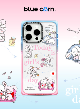 bluecorn原创粉蓝果冻适用iPhone16PRO MAX15max防摔直角方手机壳