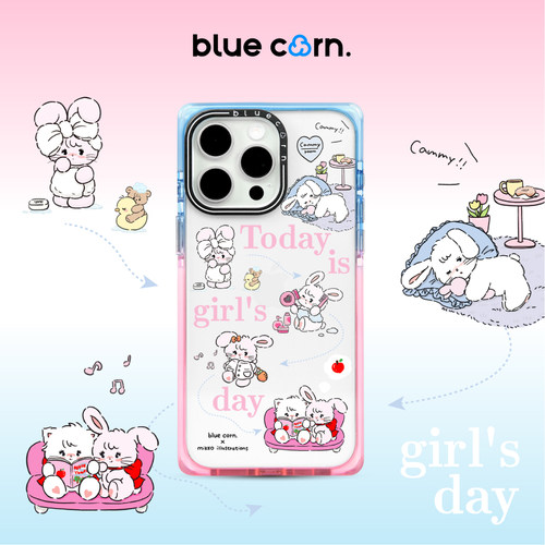 bluecorn原创粉蓝果冻适用iPhone16PRO MAX15max防摔直角方手机壳