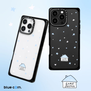 蓝色苞米原创星星房子适用于iPhone 15PRO magsafe镜面磁吸卡通简约防摔手机壳保护套 MAX bluecorn
