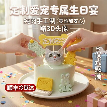 宠物猫咪专用生日蛋糕手工纯肉0添加小猫零食送定制头像冰箱贴
