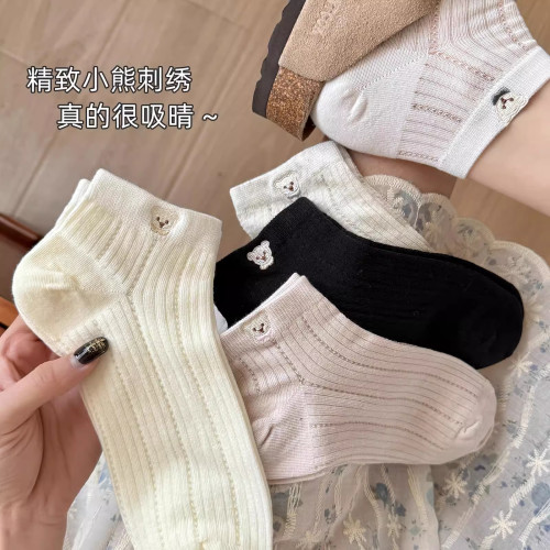 刺绣白色袜子女网眼短袜夏季薄款