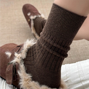 摩卡棕色~秋日复古咖啡色系上大分！好显质感！袜子女秋冬中筒棉