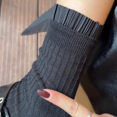 袜子女中筒袜百褶花边纯色堆堆袜