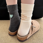 爱心刺绣ab款 袜子女春秋款 白色堆堆袜抗菌防臭中筒袜秋冬纯棉长袜