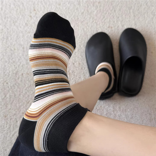 复古条纹袜子女夏季薄款纯棉短袜