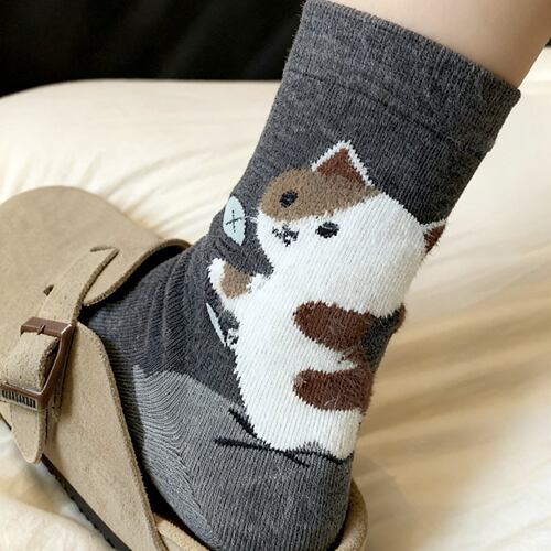 卡通猫咪中筒袜子女春秋款长袜女
