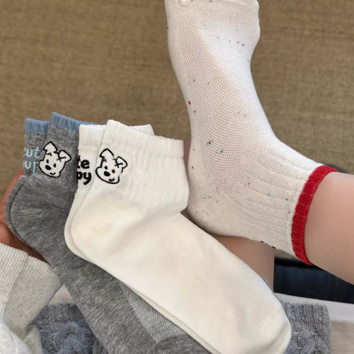 袜子女纯棉白色网眼短袜春夏透气