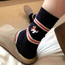 黑色小狗袜子女2025新款春秋可爱日系纯棉中筒袜秋冬款高腰长筒袜