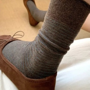 长期主义bi入条纹中筒 复古浓郁摩卡棕 第一双条纹袜子 秋天