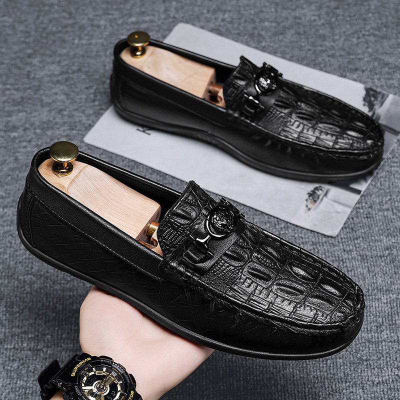 冬季男鞋商务正装休闲一脚蹬懒人黑色皮鞋开车豆豆鞋工作百搭潮鞋