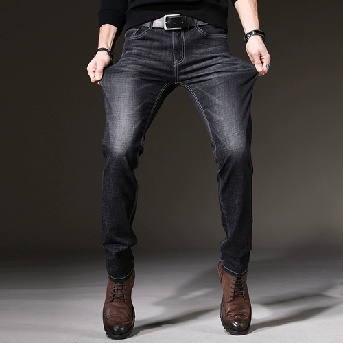 Ретро эластичные джинсы, мужские демисезонные штаны для отдыха, свободный прямой крой