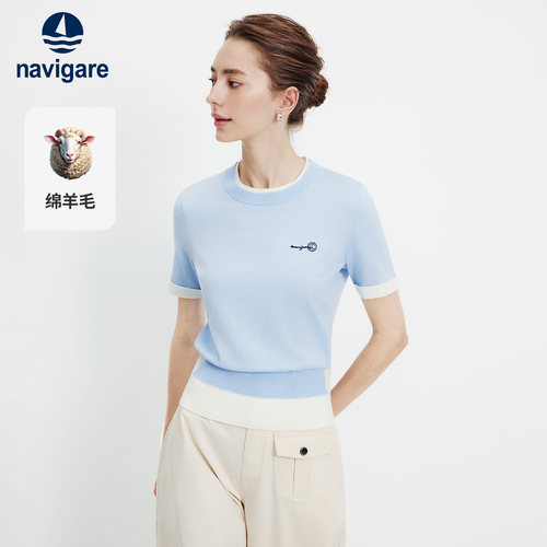 Navigare假两件针织短袖T恤