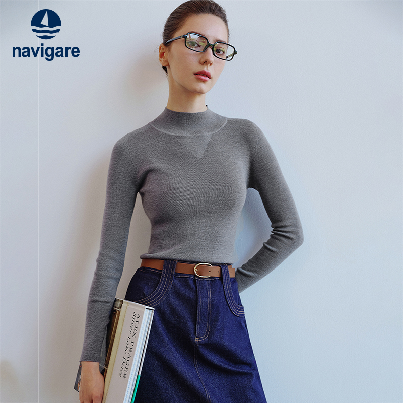 Navigare纯羊毛圆领针织衫
