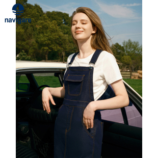 Navigare意大利小帆船复古牛仔背带裙女夏季 裙子显瘦连衣裙 新款