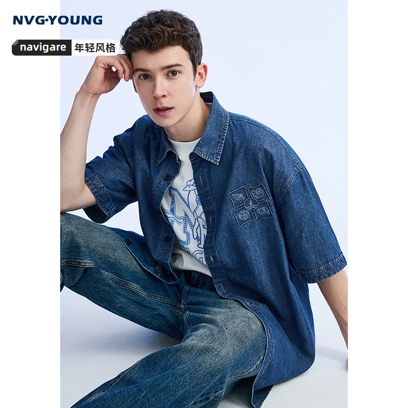 [张新成同款]Navigare小帆船蓝色防晒牛仔外套男2026夏