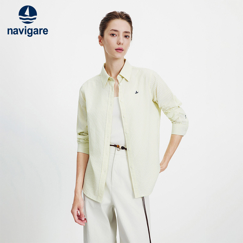 [亚麻]Navigare意大利小帆船条纹长袖衬衫女2026春季百