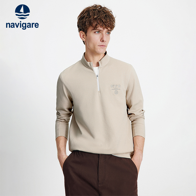 Navigare半拉链领长袖T恤男