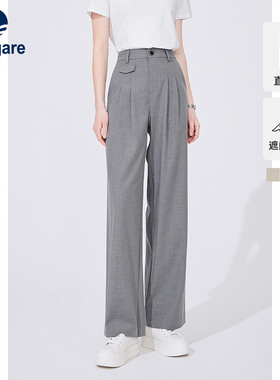 Navigare意大利小帆船灰色直筒休闲裤女春季宽松收腰显瘦长裤子