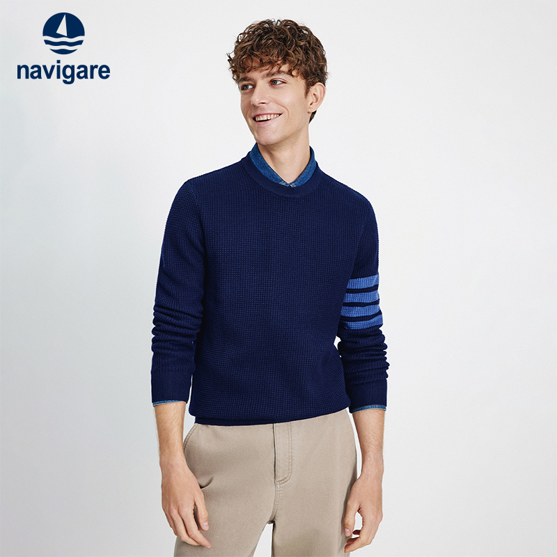 Navigare圆领弹力抗菌针织衫