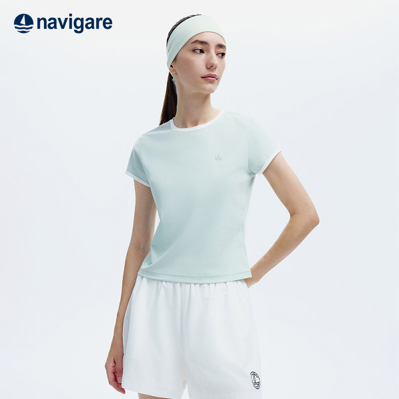 Navigare意大利小帆船通勤休闲T恤女春夏新款高弹圆领体恤衫