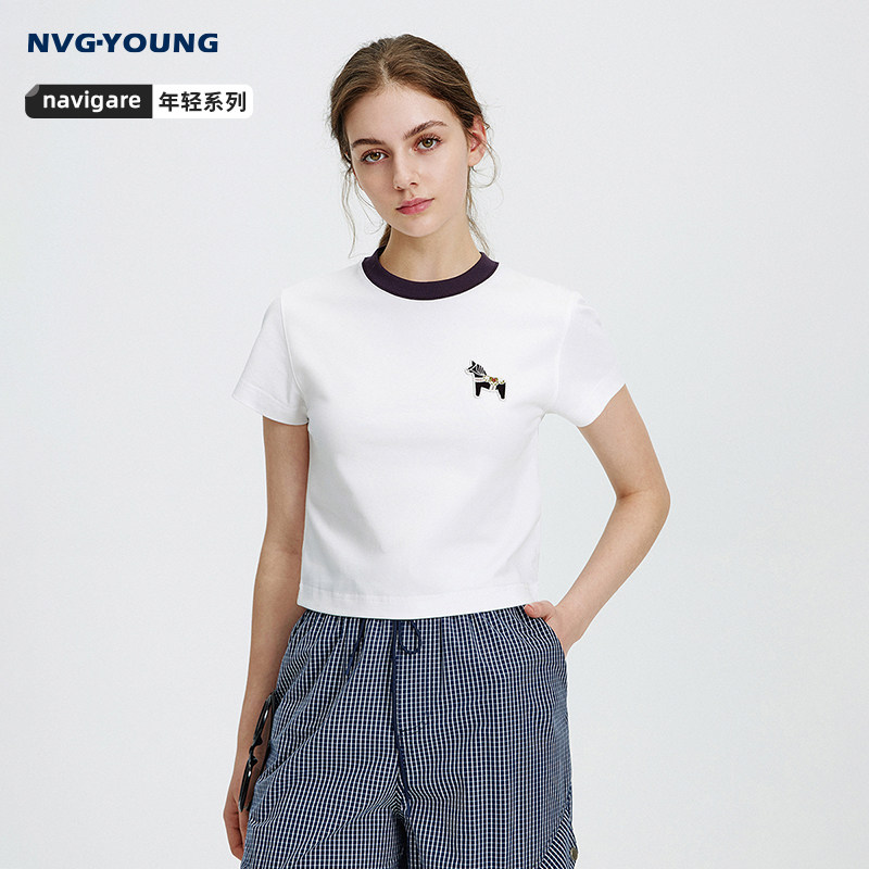 Navigare意大利小帆船白色重磅T恤女短袖2026夏季凉感基