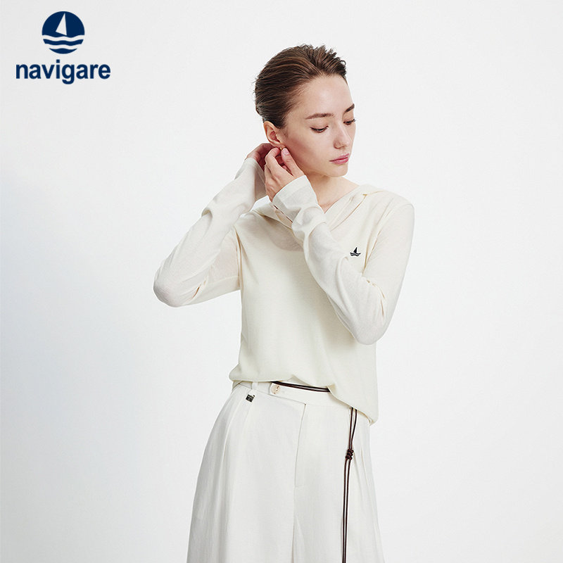 Navigare意大利小帆船白色休闲长袖T恤女2026夏季百搭连