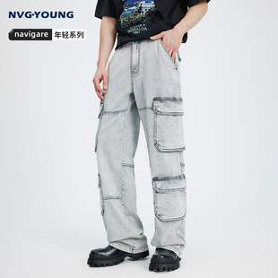 Navigare意大利小帆船水洗宽松牛仔裤男2026春夏多口袋宽松工装裤