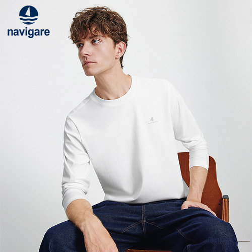 Navigare圆领基础款长袖T恤衫