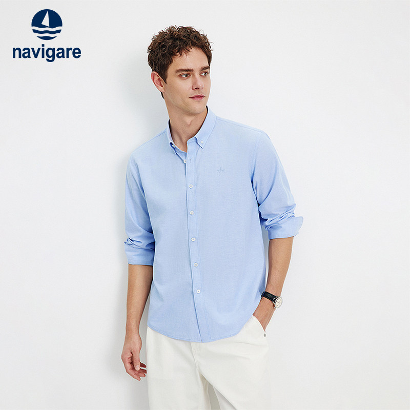 Navigare意大利小帆船蓝色长袖衬衫男2026春季通勤休闲亚