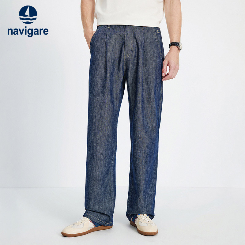 Navigare意大利小帆船棉麻薄款牛仔裤男2026春夏新款丹宁