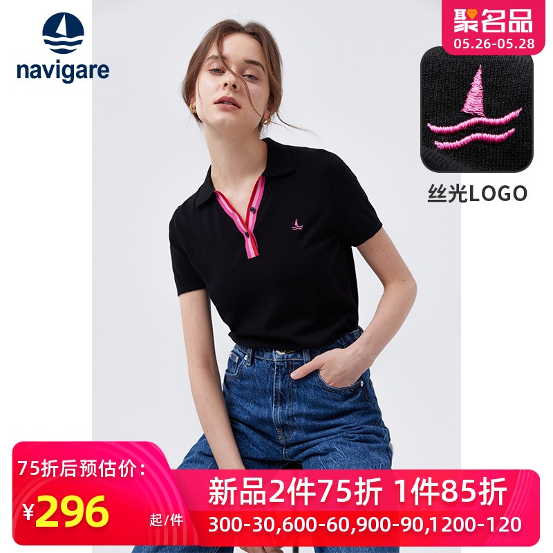 3Navigare意大利小帆船针织polo衫女短袖2021夏季新款纯棉休闲t恤