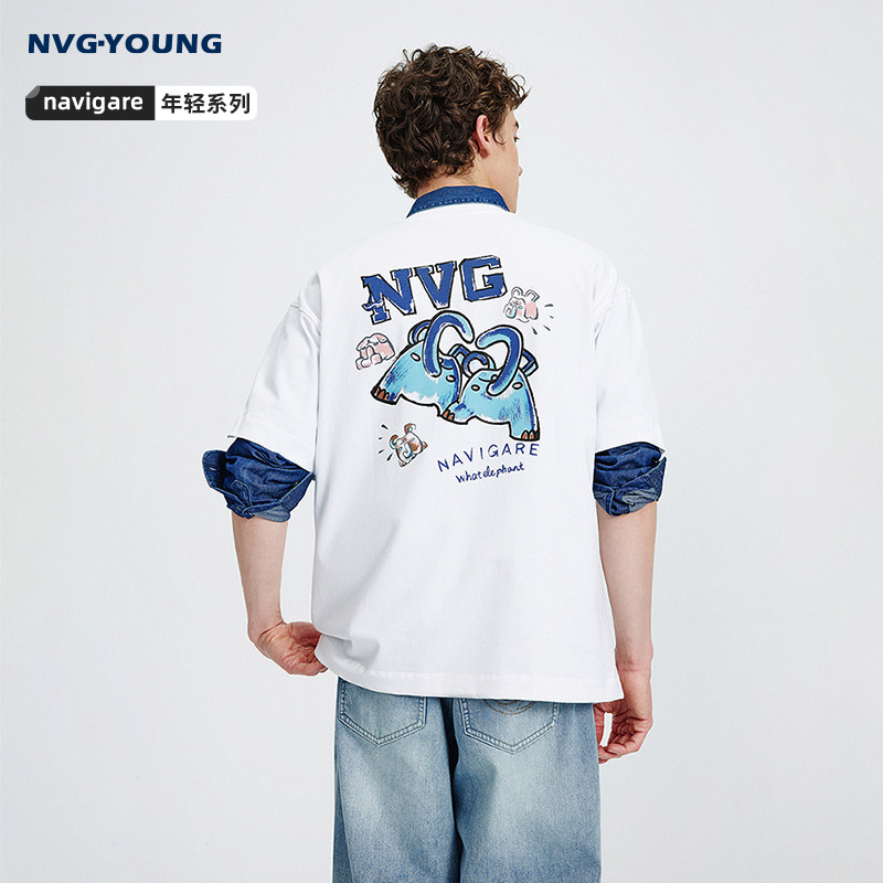 Navigare意大利小帆船纯棉白色短袖T恤男2026夏季凉感宽松体恤衫
