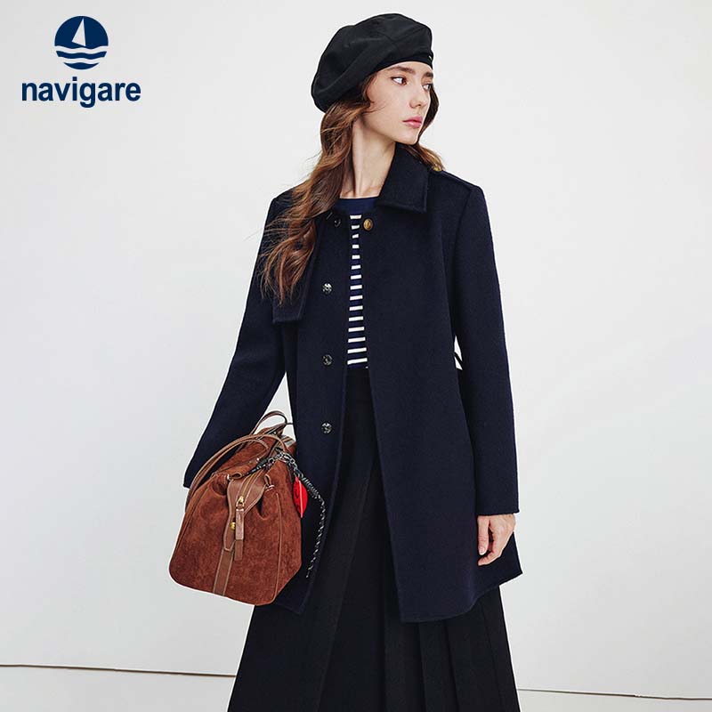 Navigare中长款通勤毛呢大衣