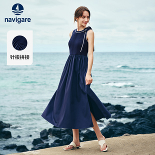 Navigare意大利小帆船蓝色休闲连衣裙女士2026春夏新款 中弹裙子