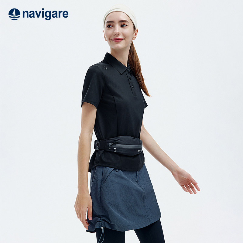 Navigare小帆船黑色修身短袖Polo衫女夏季新款户外半袖翻领T恤